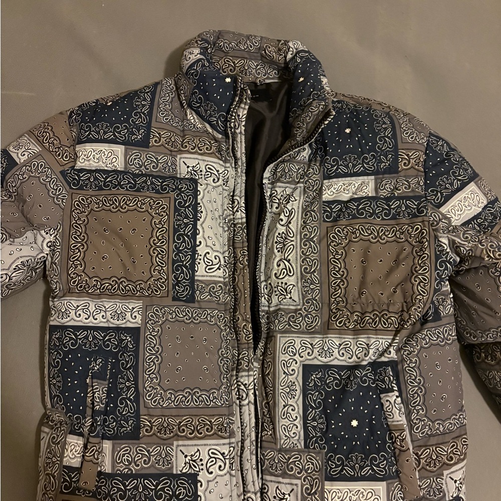 Men's Patterned Jacket - Blue, Gray, Brown